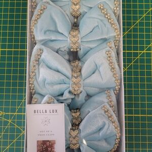 Bella Lux Blue Hair Bows with Gold Accents